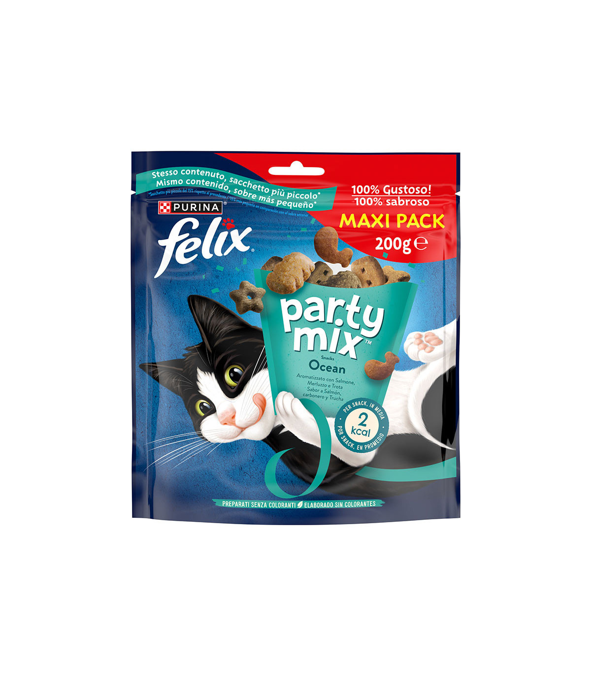 Felix Party Mix Ocean – Petiscos para gatos com sabor de salmão e truta Maxi Pack (5 x 200g)