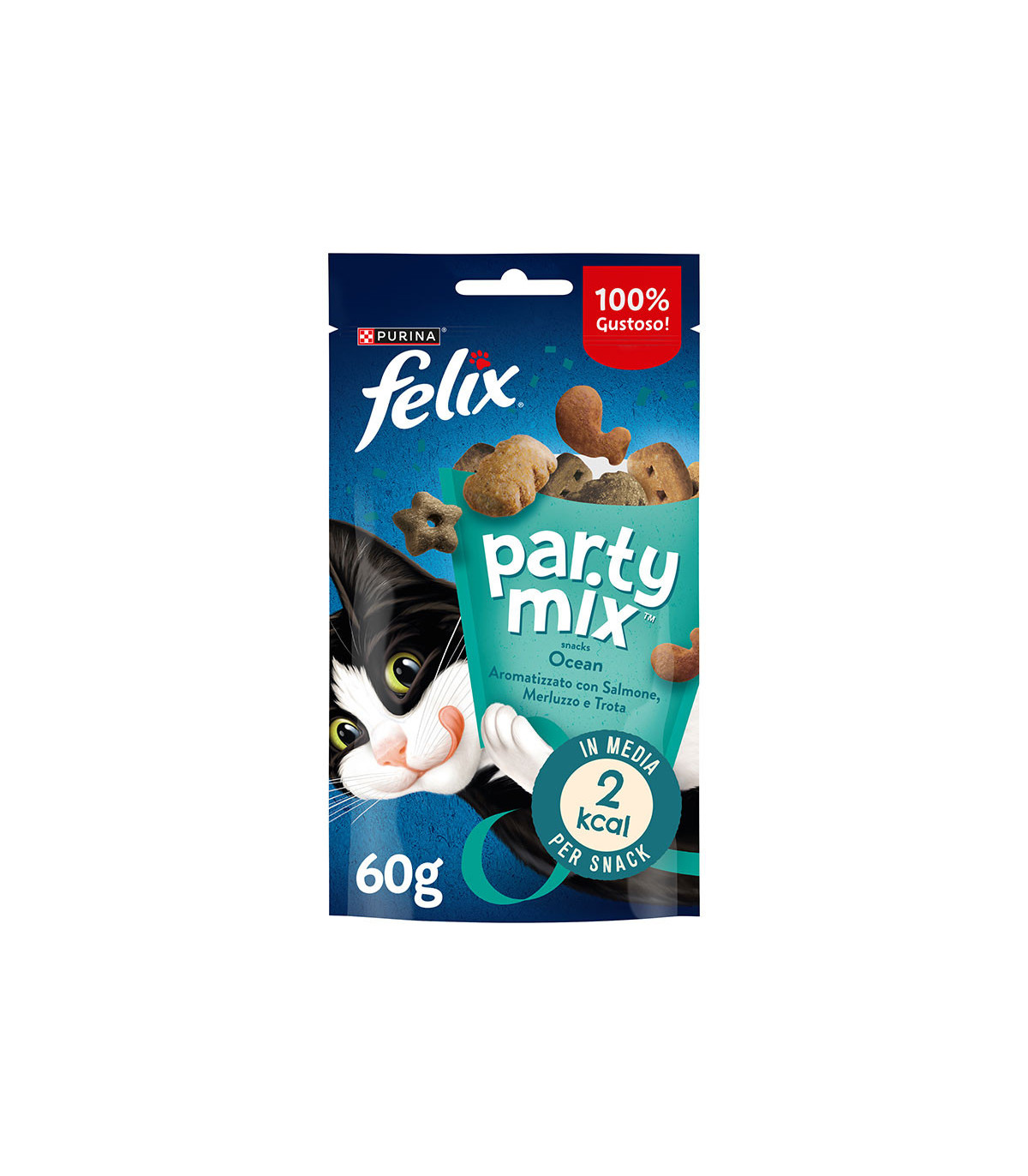 Felix Party Mix Ocean – Snacks para Gatos con Sabor a Salmón y Trucha 8x60g