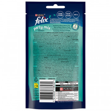 Felix Party Mix Ocean – Snacks para Gatos con Sabor a Salmón y Trucha 8x60g