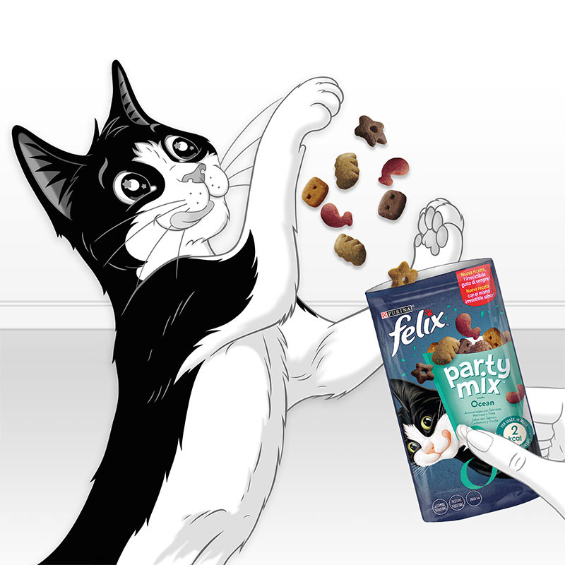 Felix Party Mix Ocean – Snacks para Gatos con Sabor a Salmón y Trucha 8x60g