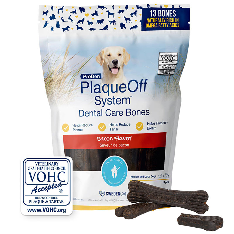 Plaque Off Dental Care Bones Bacon 482g – Huesos Dentales con Sabor a Beicon