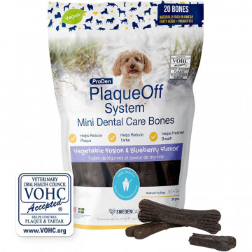 Plaque Off Mini Bones Arándanos 340g – Huesos Dentales para Perros Pequeños