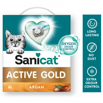 Arena Aglomerante Active Gold Argán 6L – Máxima Higiene y Frescura para Gatos