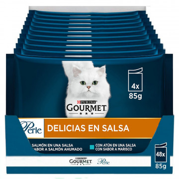 Gourmet Perle Delicias en Salsa Salmón y Atún - Pack surtido 12x(4x85g)