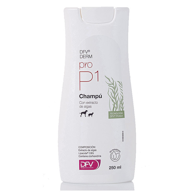 DFV DERM PrO P1 Champú 250ml - Perros y Gatos (Clorhexidina + Algas)