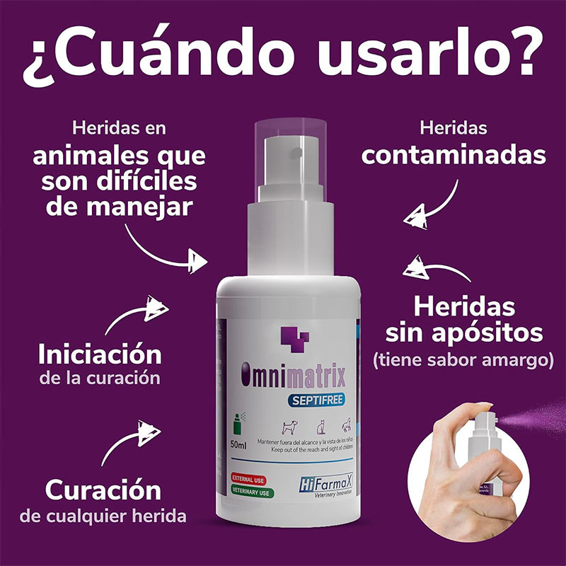 OMNIMATRIX Cicatrización Rápida Septifree 50ml - Spray para Heridas (Perros, Gatos, Caballos)