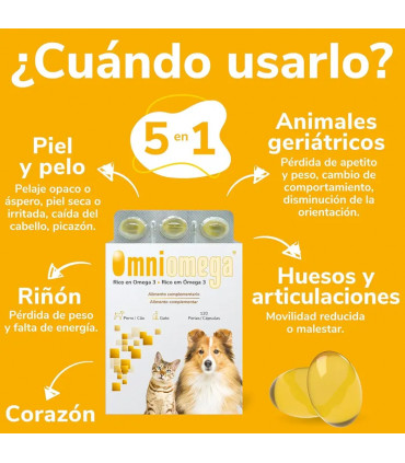 Omniomega 120 Perlas | Omega 3 para Perro y Gato | Piel y Pelo