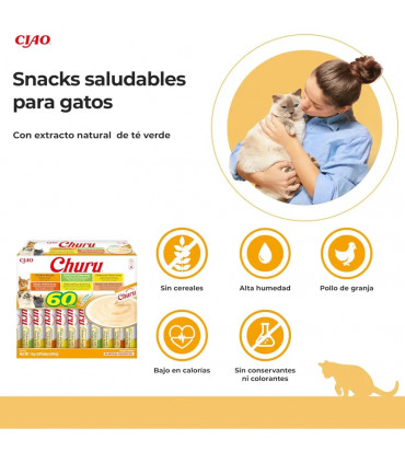 Churu Pollo Pack Ahorro 60x14g | Snack Cremoso Gato | Inaba