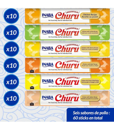 Churu Pollo Pack Ahorro 60x14g | Snack Cremoso Gato | Inaba