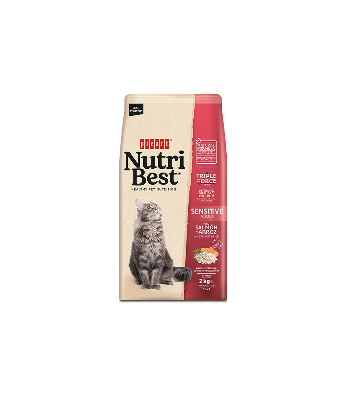 Nutribest Cat Adult Sensitive Salmon y Arroz 2kg | Pienso Gato Piel