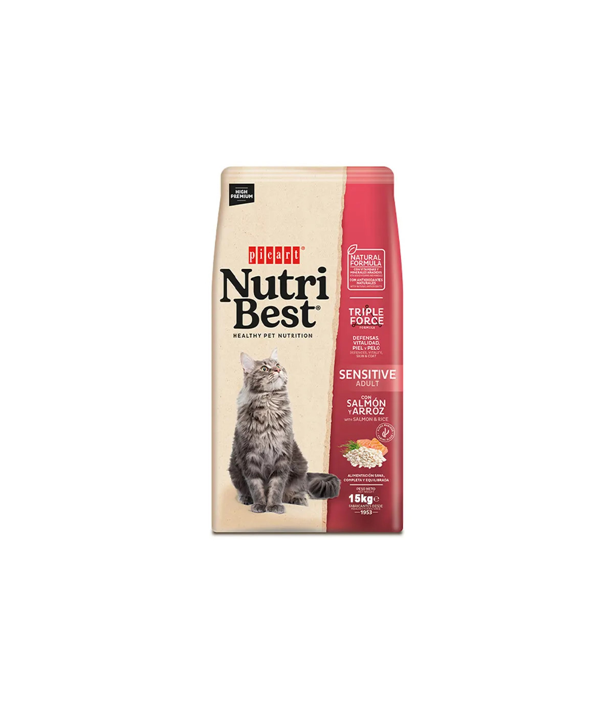Nutribest Cat Adult Sensitive Salmon y Arroz 15kg | Pienso Gatos Sensibles
